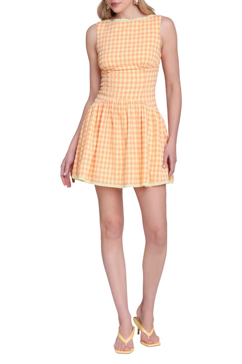 Fit & Flare Gingham Minidress, Main, color, BRIGHT ORANGE GINGHAM