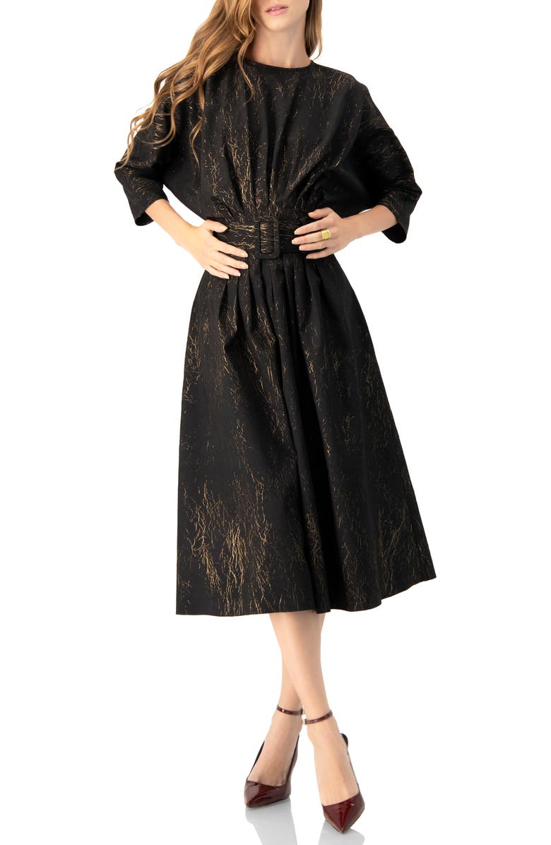 IVONNE Midi Dress with Belt, Main, color, Black