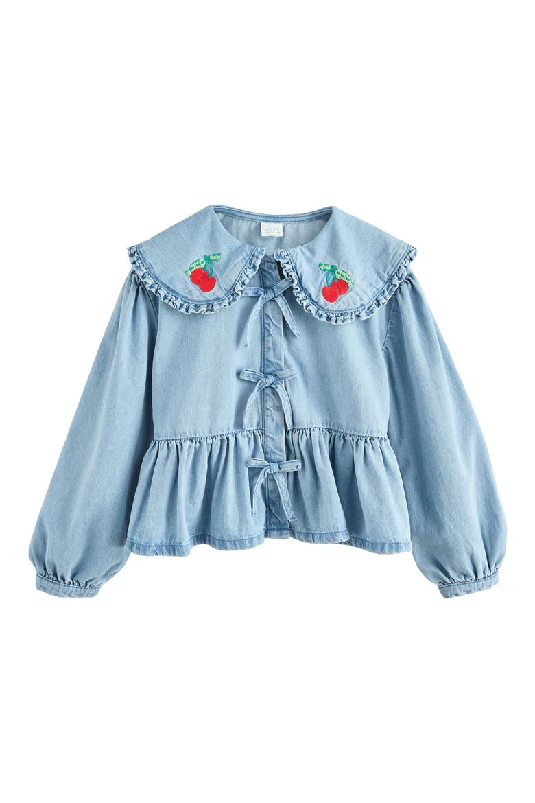 Kids' Cherry Collar Denim Top, Main, color, BLUE