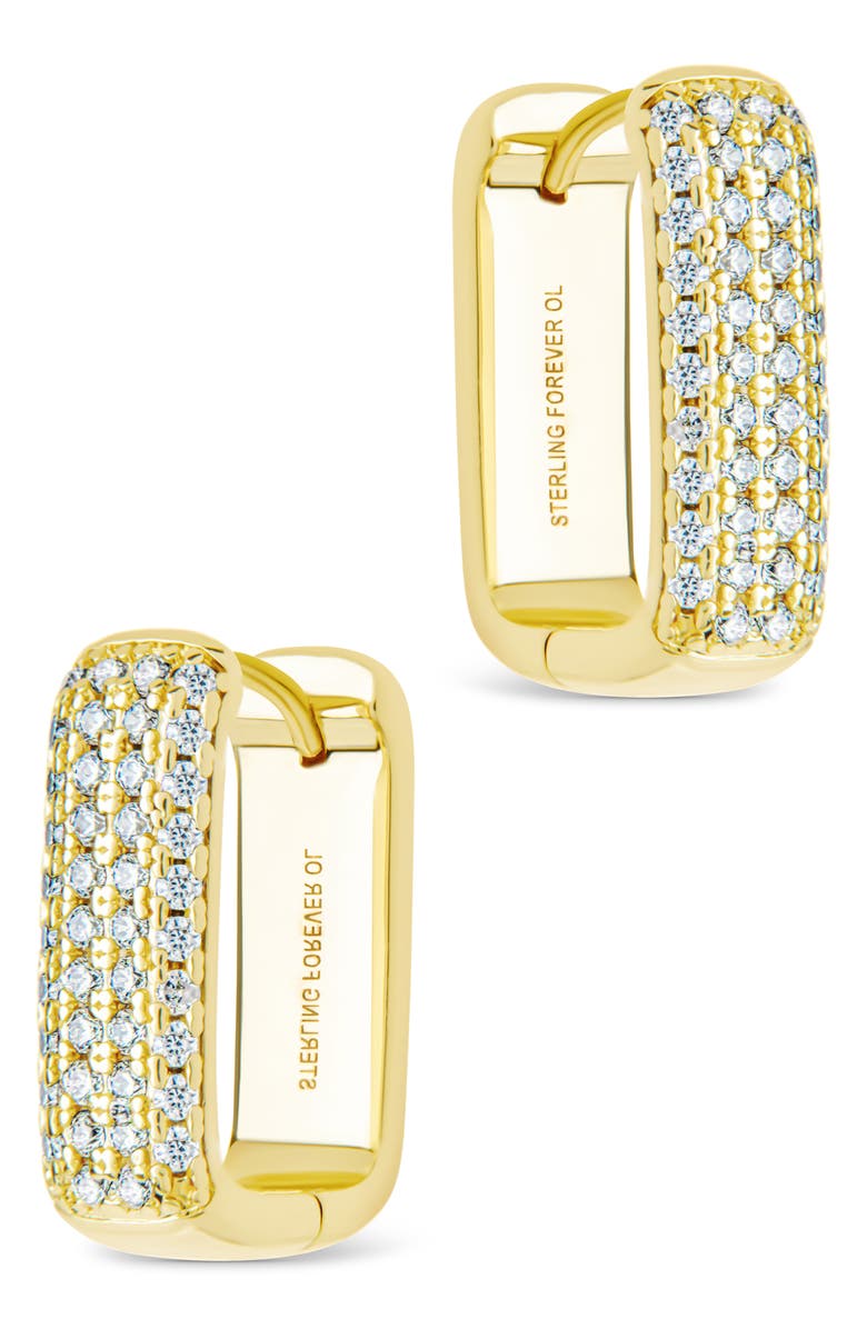 Sterling Forever Dalia Pavé Cubic Zirconia Rectangular Hoop Earrings, Alternate, color, Gold