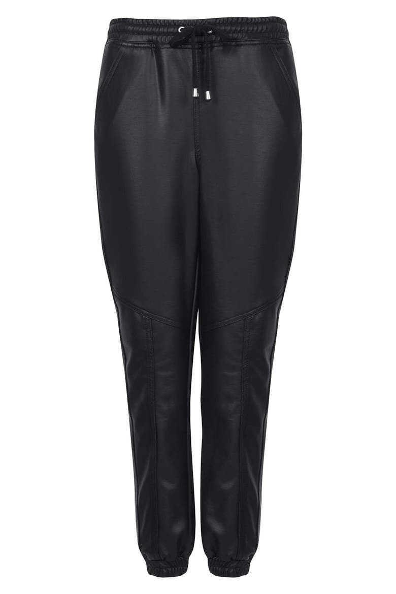 Paneled Faux Leather Joggers, Alternate, color, BLACK