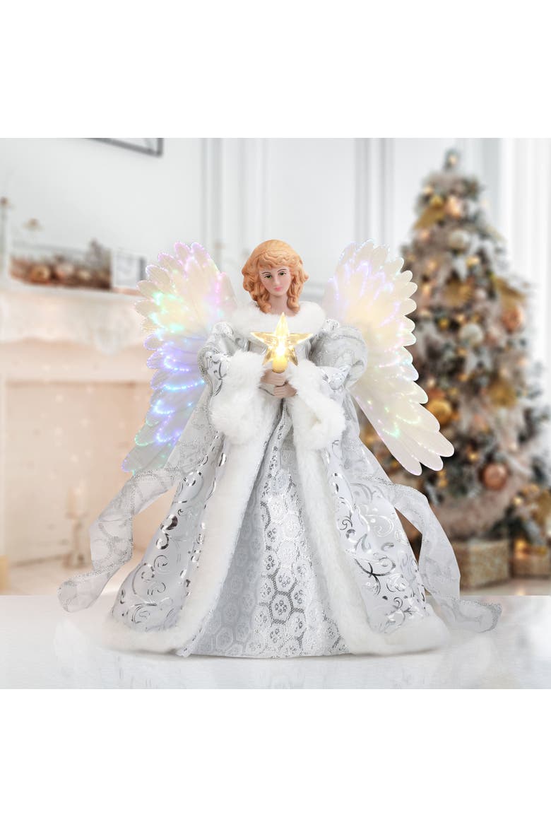 12 in. Fiber-Optic Animated Tree Topper - Black Angel, Alternate, color, White Angel