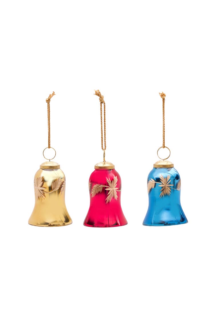 Glass Vintage Bell Christmas Tree Ornament Assortment of 3, Main, color, Yellow