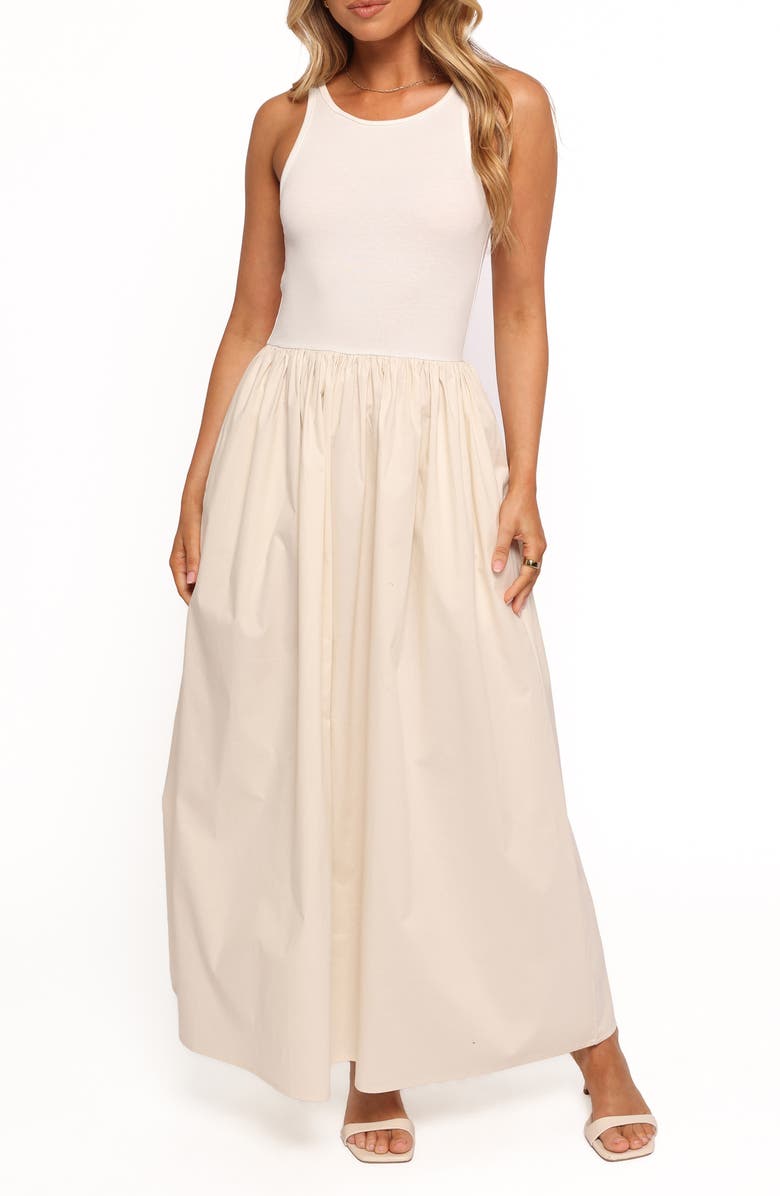 Petal & Pup Frankie Mixed Media Maxi Dress, Main, color, White Cream