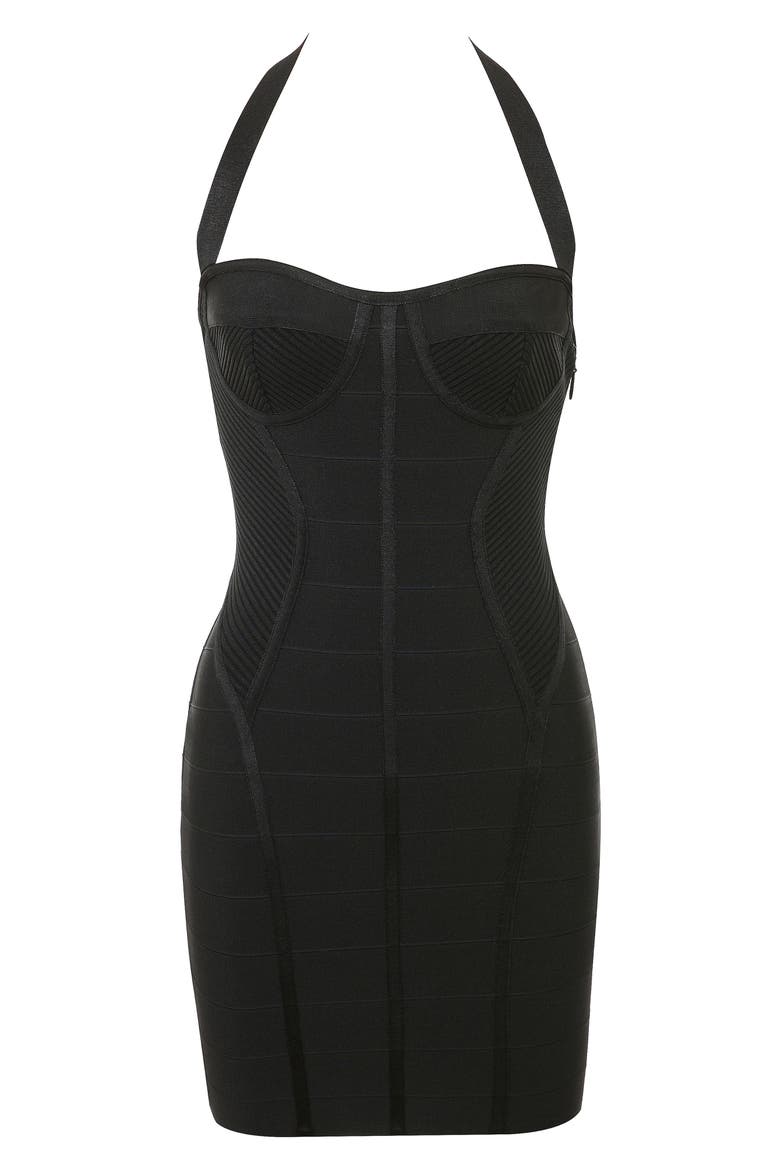 The Sculpt Halter Neck Bandage Minidress, Alternate, color, BLACK
