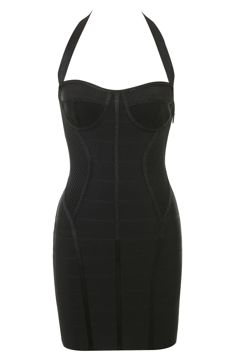 HOUSE OF CB The Sculpt Halter Neck Bandage Minidress, Alternate, color, Black