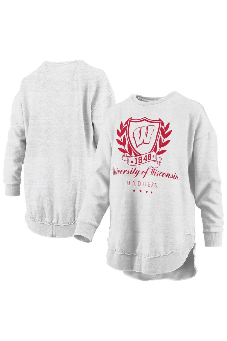 Women's Pressbox Heather Gray Wisconsin Badgers Field Day Melange Poncho Pullover Sweatshirt, Main, color, Heather Gray