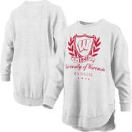 PRESSBOX Women's Pressbox Heather Gray Wisconsin Badgers Field Day Melange Poncho Pullover Sweatshirt