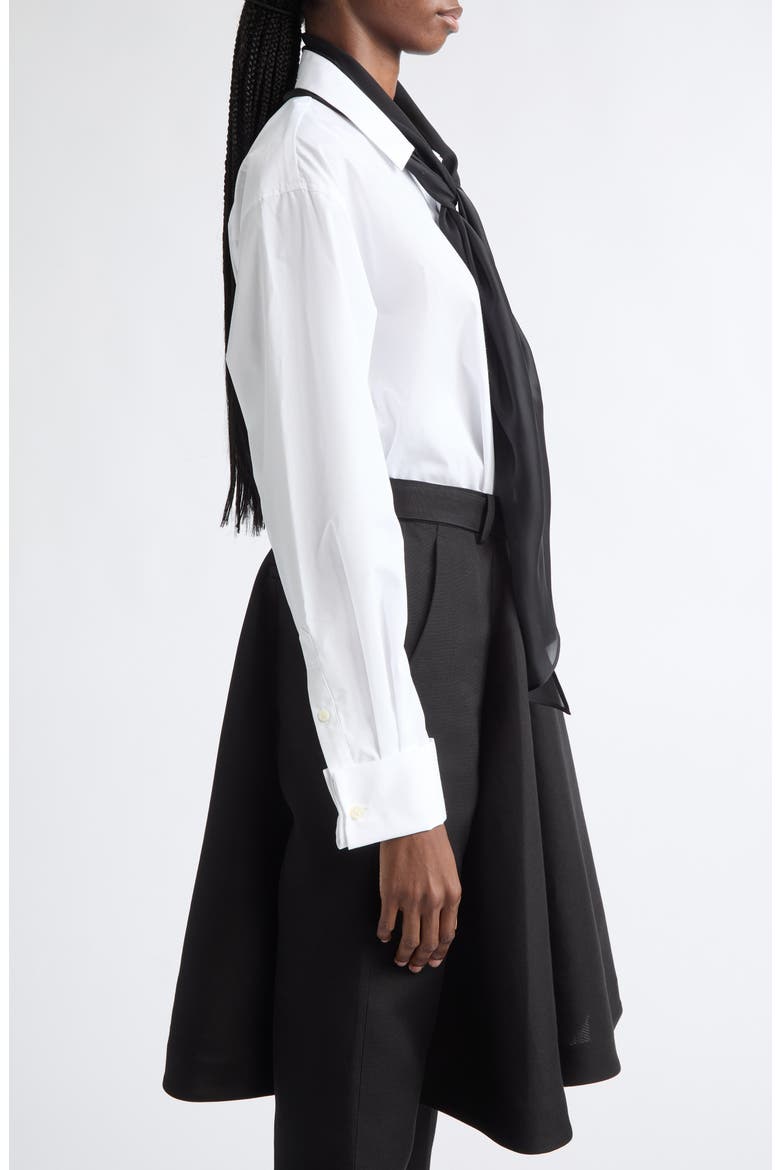 Poplin Button-Up Shirt with Satin Tie, Alternate, color, OFF WHITE
