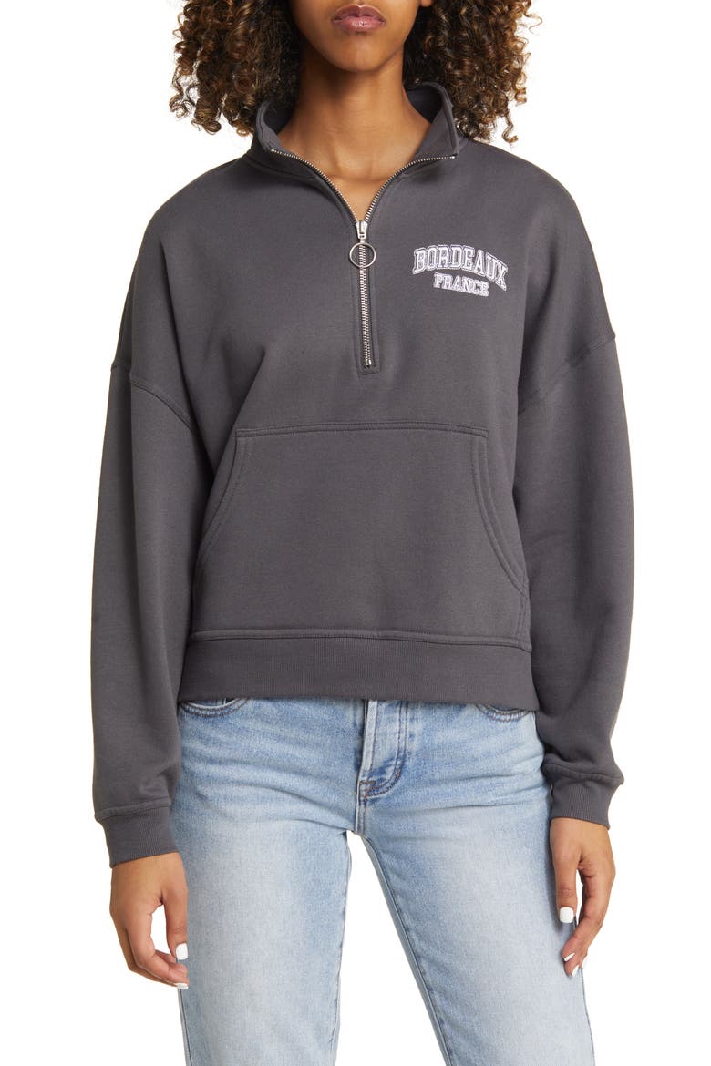 Embroidered Bordeaux Half Zip Pullover, Main, color, WASHED BLACK