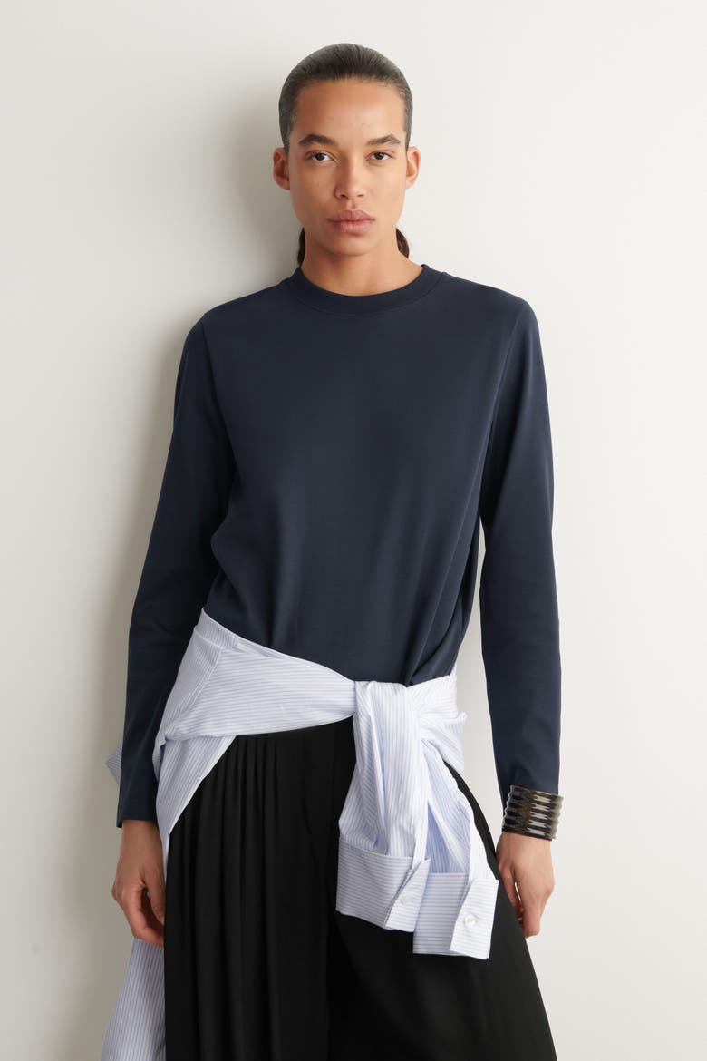 Clean Cut Long-Sleeved T-Shirt, Main, color, NAVY