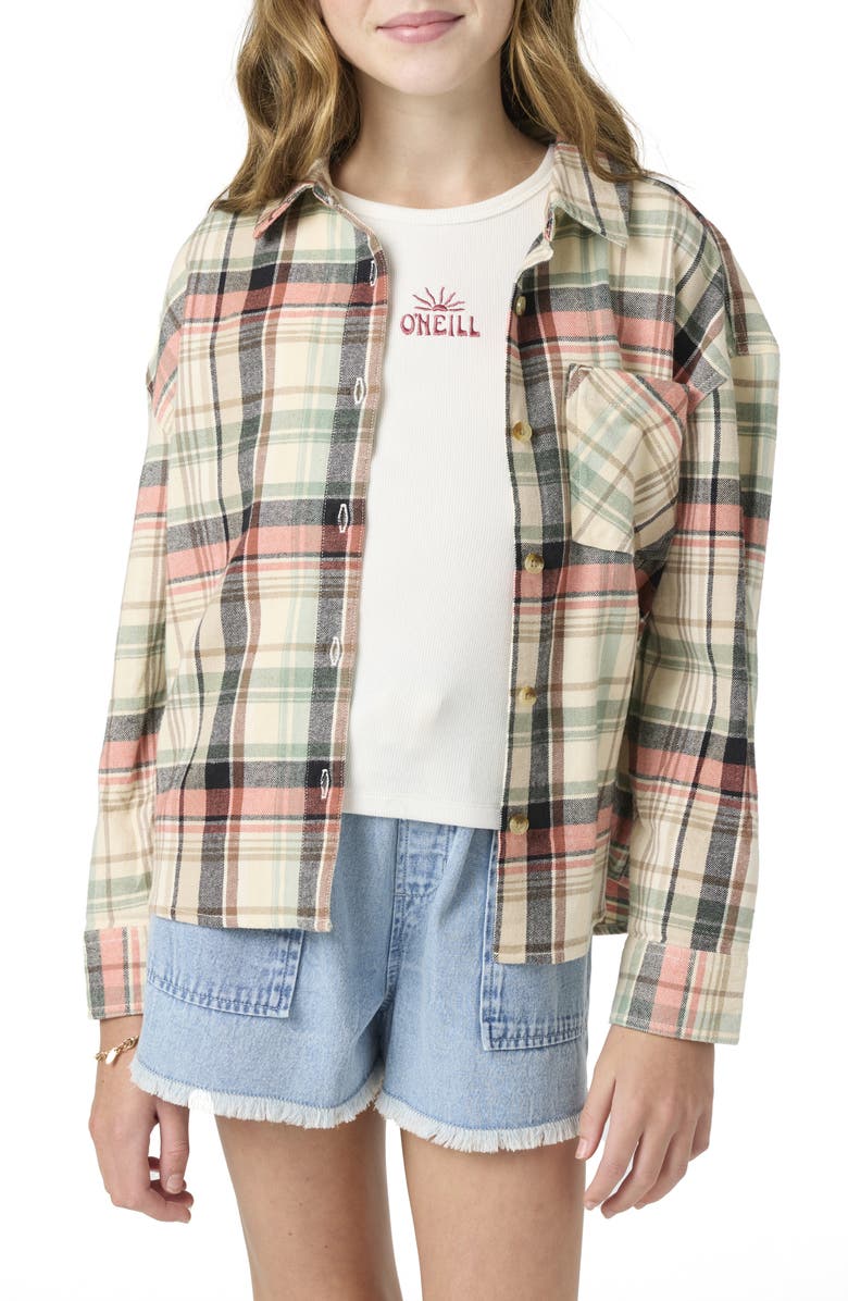 O'Neill Kids' Leslye Cotton Flannel Button-Up Shirt, Main, color, Tapioca