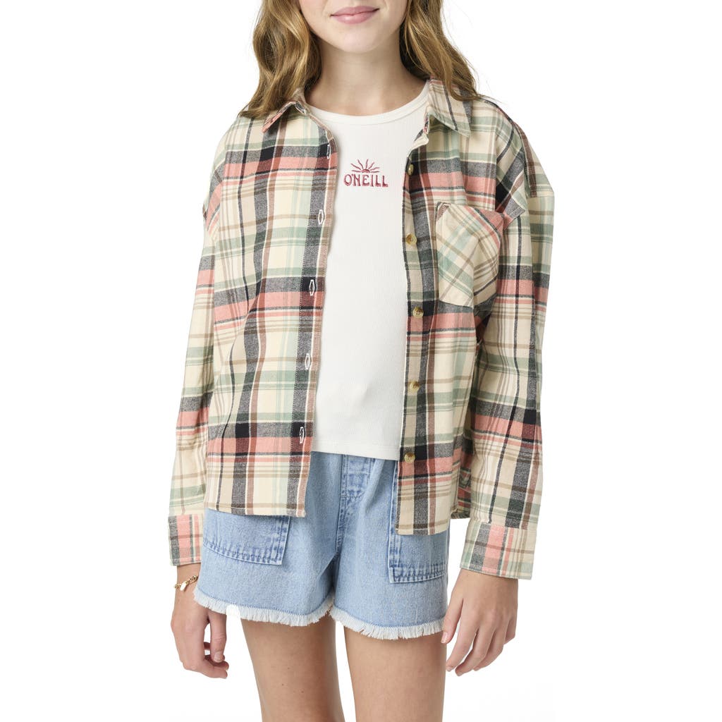 O'neill Kids' Leslye Cotton Flannel Button-up Shirt In Brown