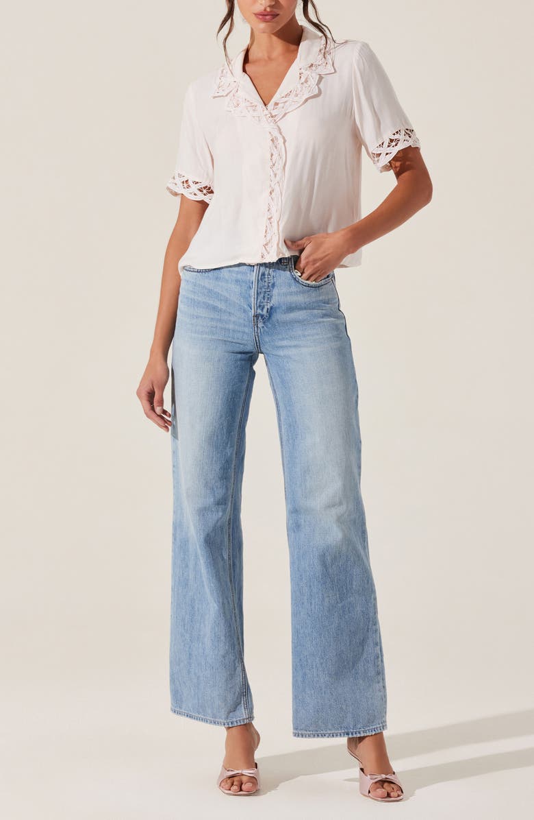 ASTR the Label Elinda Lace Detail Button-Up Shirt, Alternate, color, 