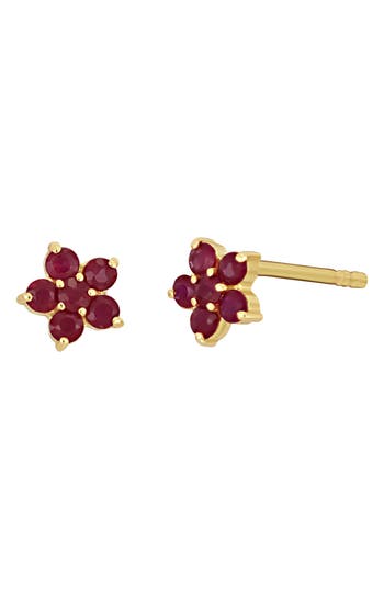 Bony Levy El Mar 18k Yellow Gold Ruby Flower Stud Earrings In Gold
