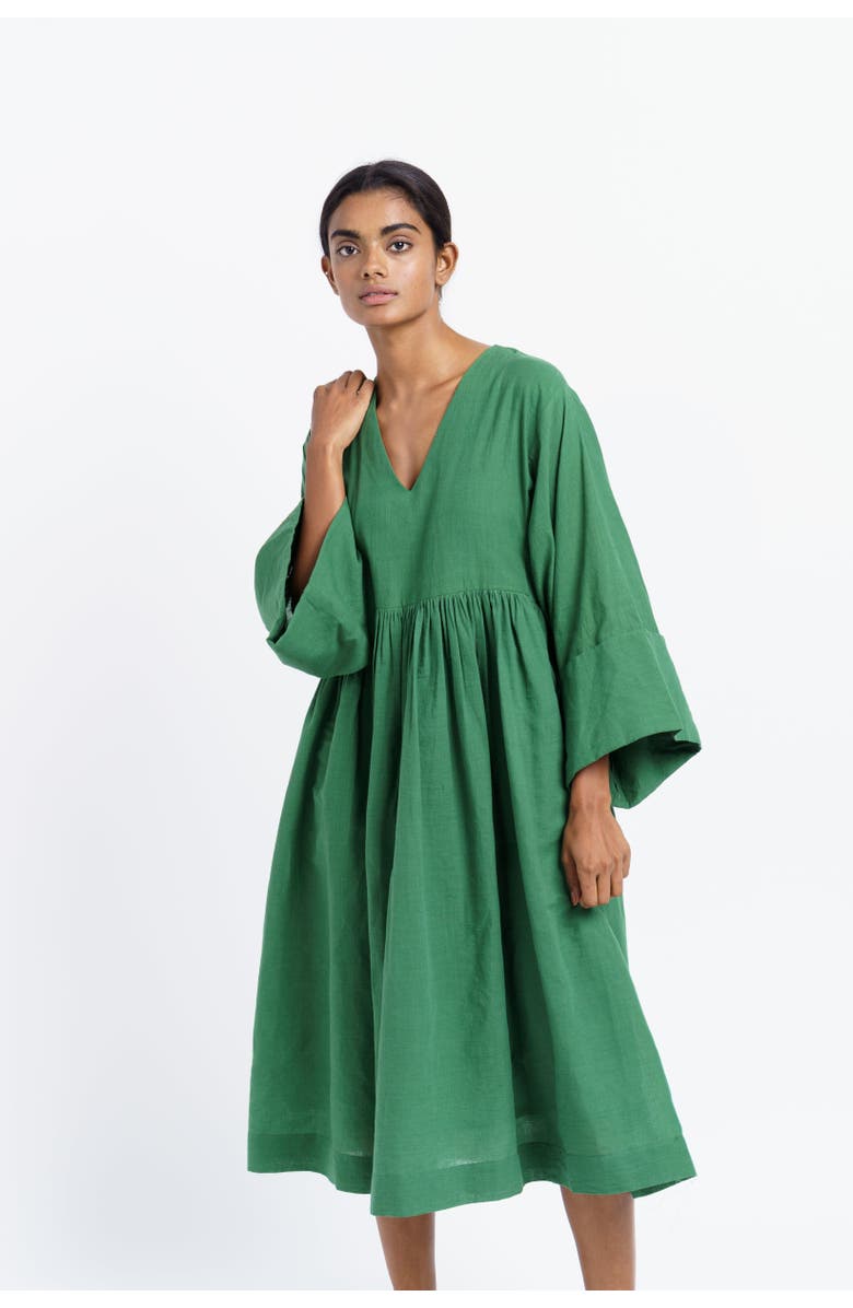 World of Crow Basil Green Gathered Midi Dress, Alternate, color,