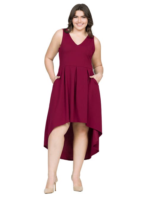 24seven Comfort Apparel High Low Party Dress With Pockets In Burgundy