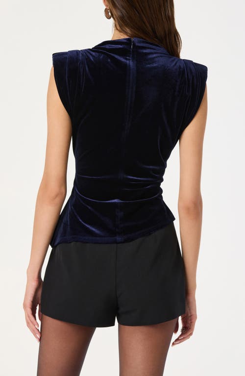 Astr The Label Strong Shoulder Velvet Top In Blue