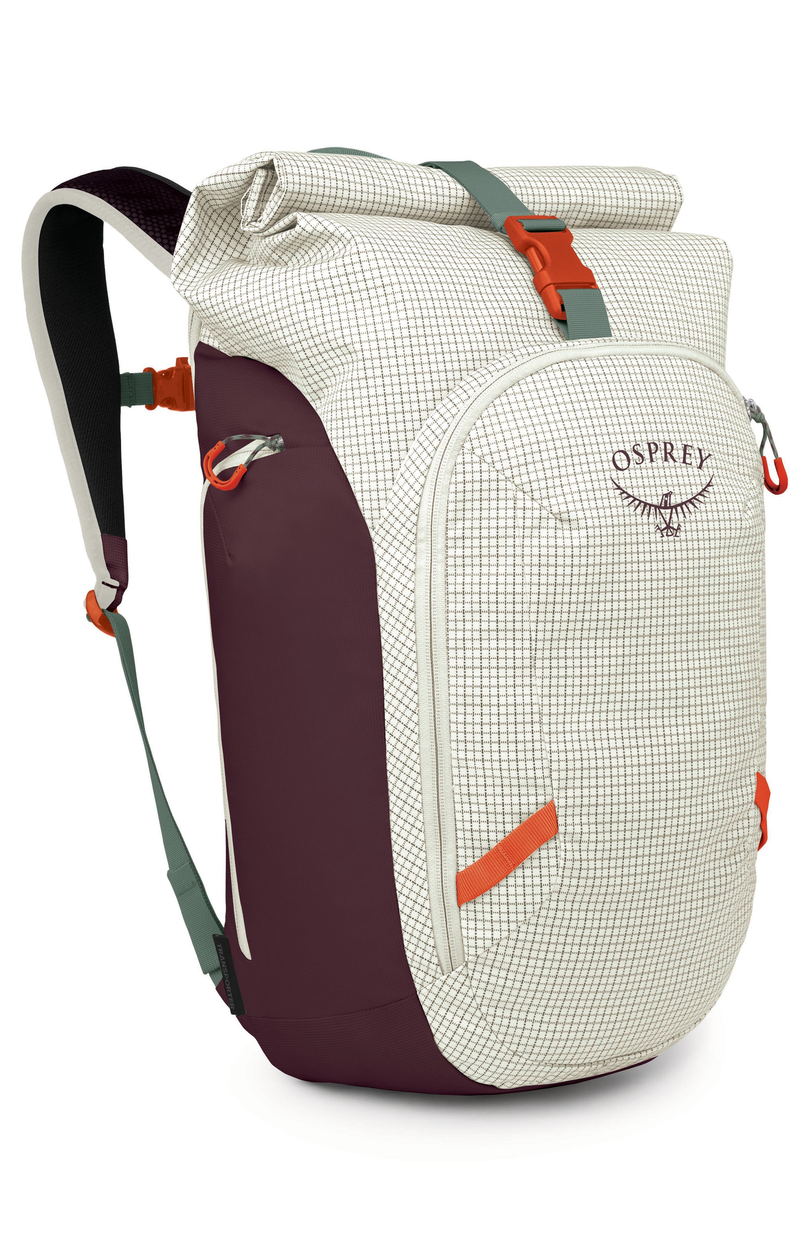 Transporter 30-Liter Roll Top Backpack, Alternate, color, MYSTERY WHITE/ MOODY BURGUNDY