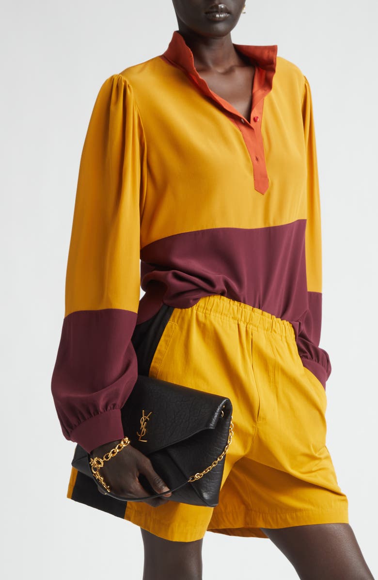 Saint Laurent Cassandre Lambskin Leather Pouch on a Chain, Alternate, color, Noir