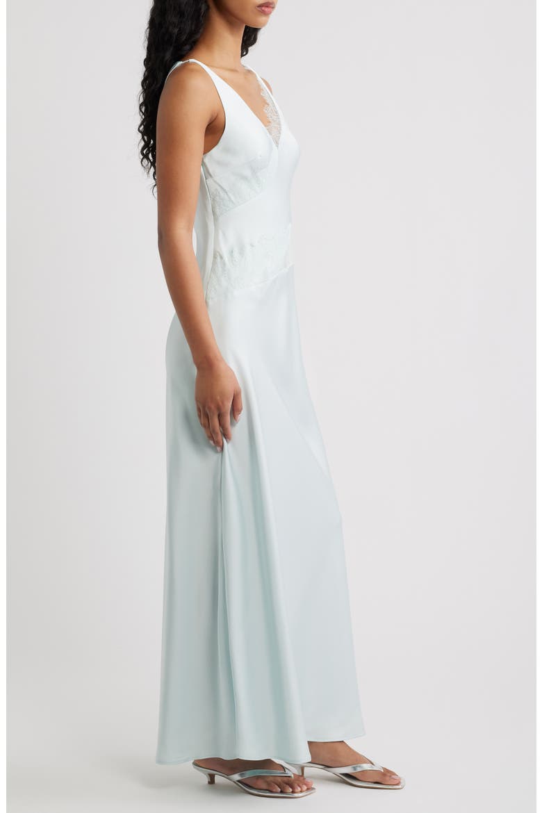 Ellis Sheer Mesh Lace Inset Satin Gown, Alternate, color, ADRIATIC