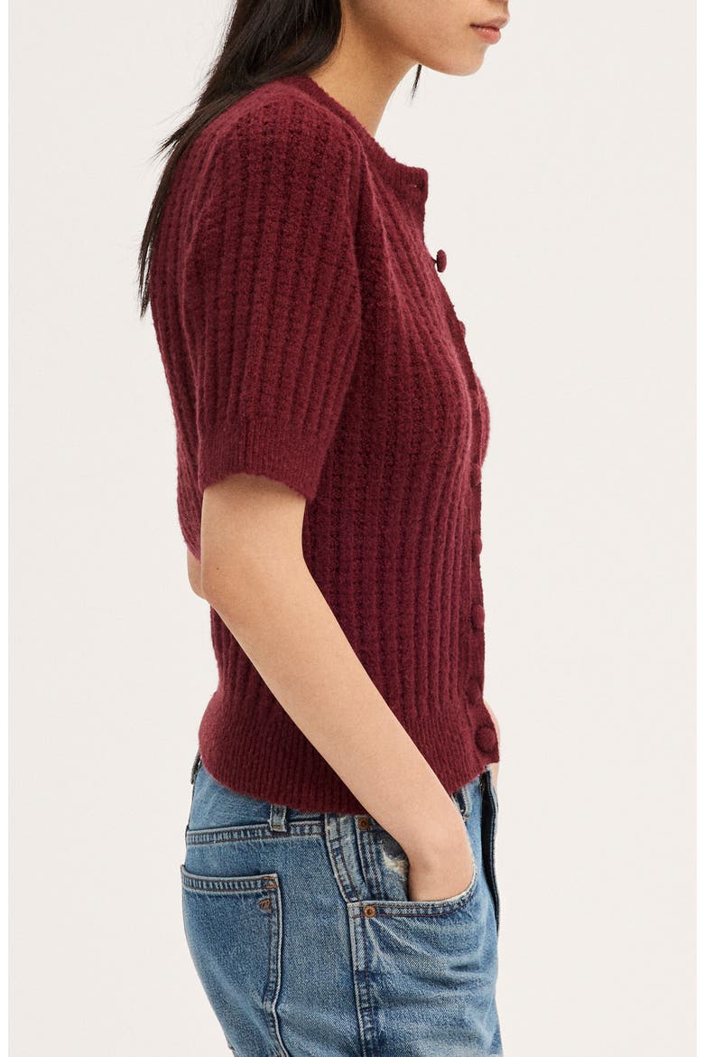 Textured Stitch Short Sleeve Cardigan, Alternate, color, CABERNET