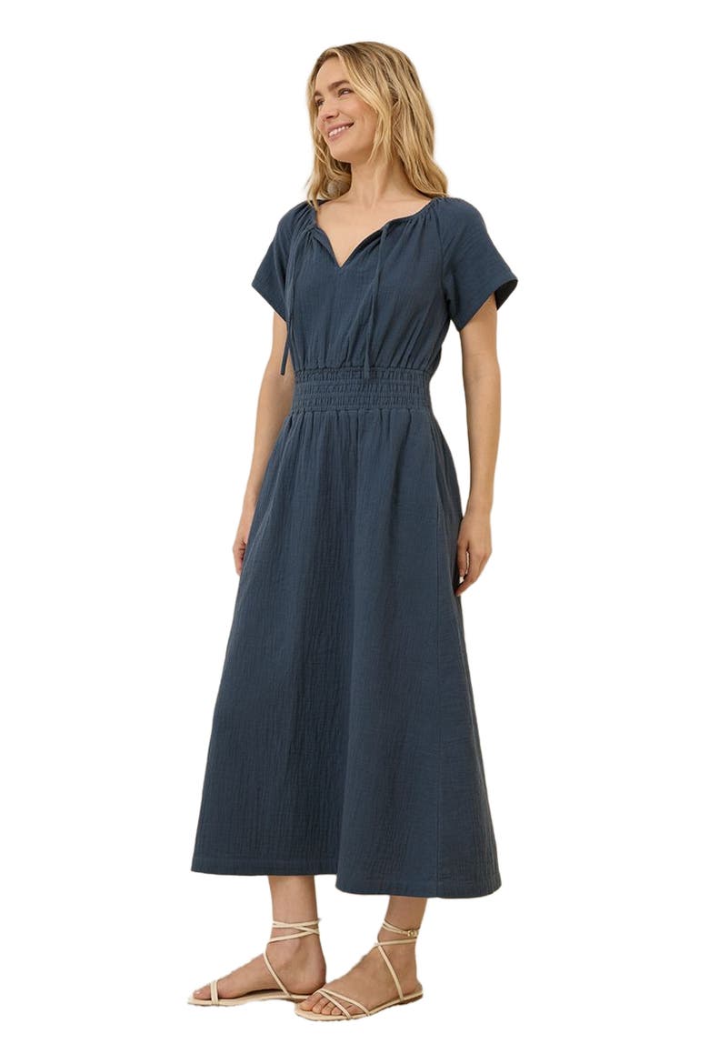 Organic Cotton Coastal Double Gauze Boho Midi Dress, Alternate, color, French Navy