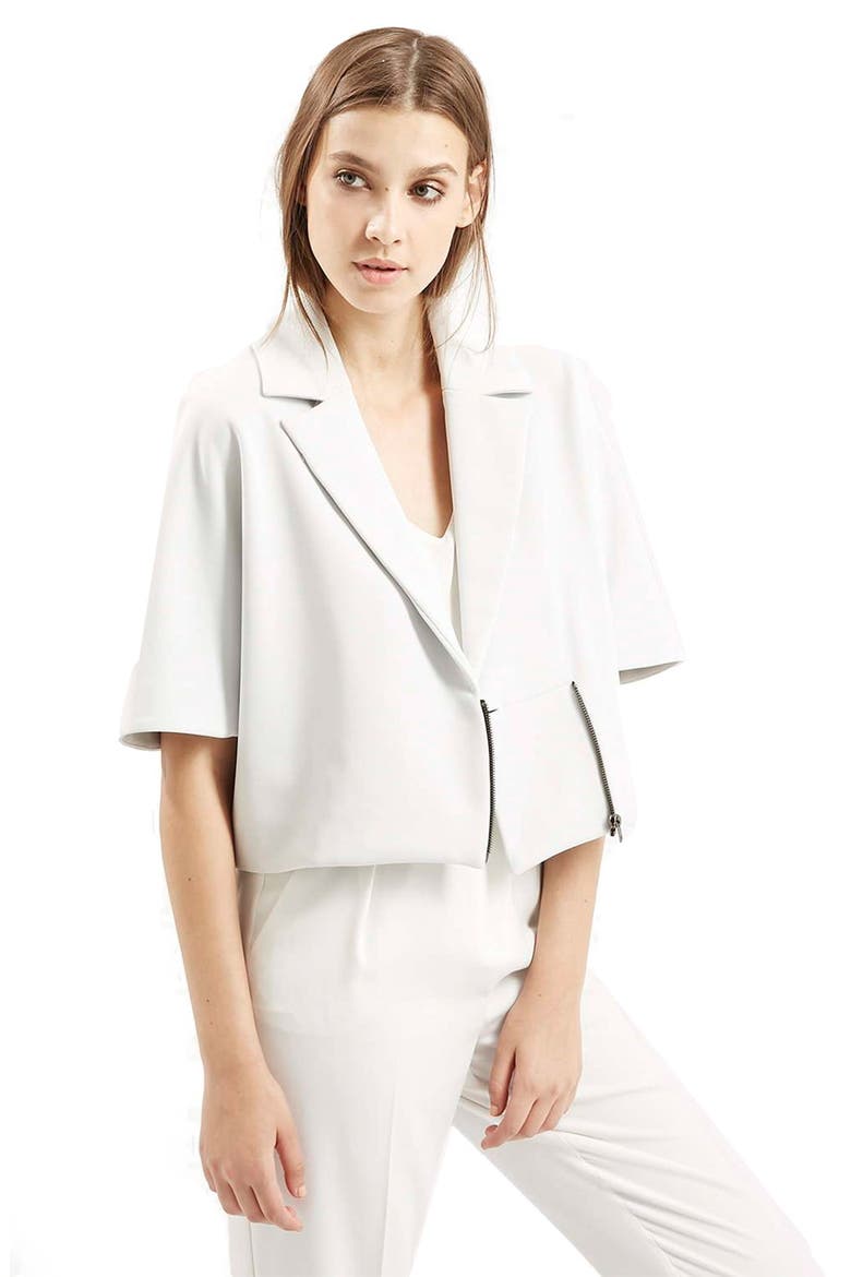 Elbow Sleeve Crop Jacket, Main, color, WHITE