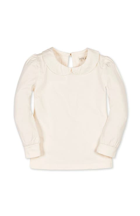 Kids' Organic Long Sleeve Knit Top with Woven Collar (Little Kid and Big Kid)