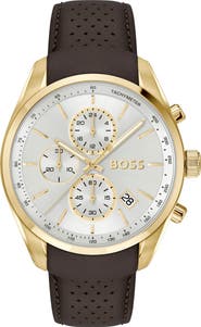 BOSS Grand Prix Leather Strap Watch, 44.5mm