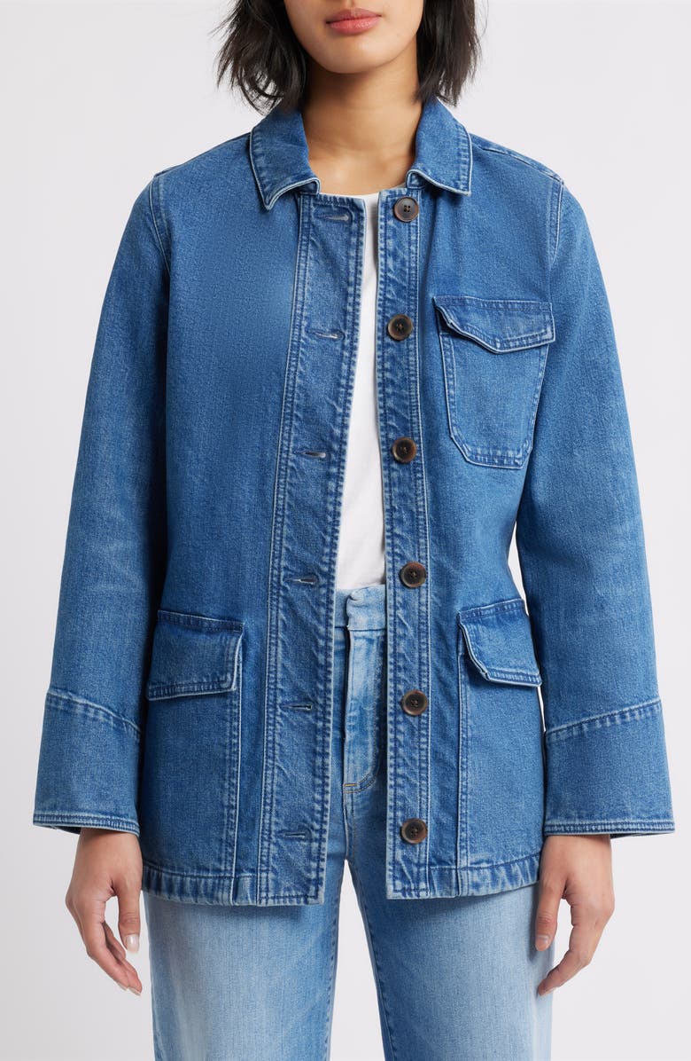 Caslon<sup>®</sup> Belted Denim Chore Jacket, Alternate, color, Medium Wash