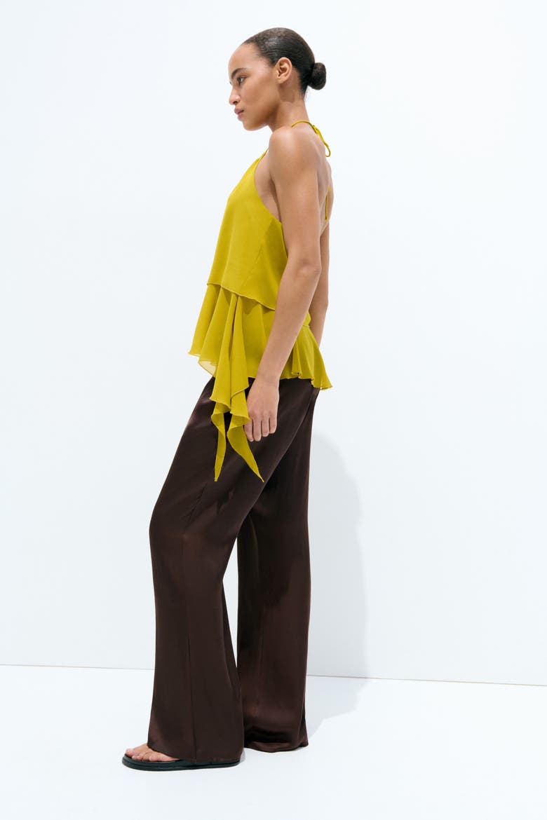 Flared Satin Trousers, Alternate, color, Dark brown