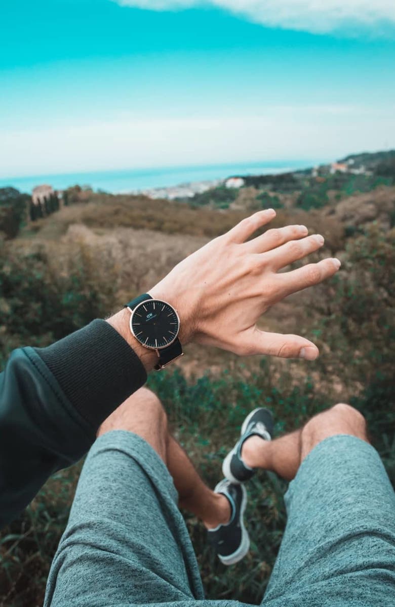 Daniel Wellington Classic Cornwall NATO Strap Watch, 40mm, Alternate, color, Rose Gold/ Black