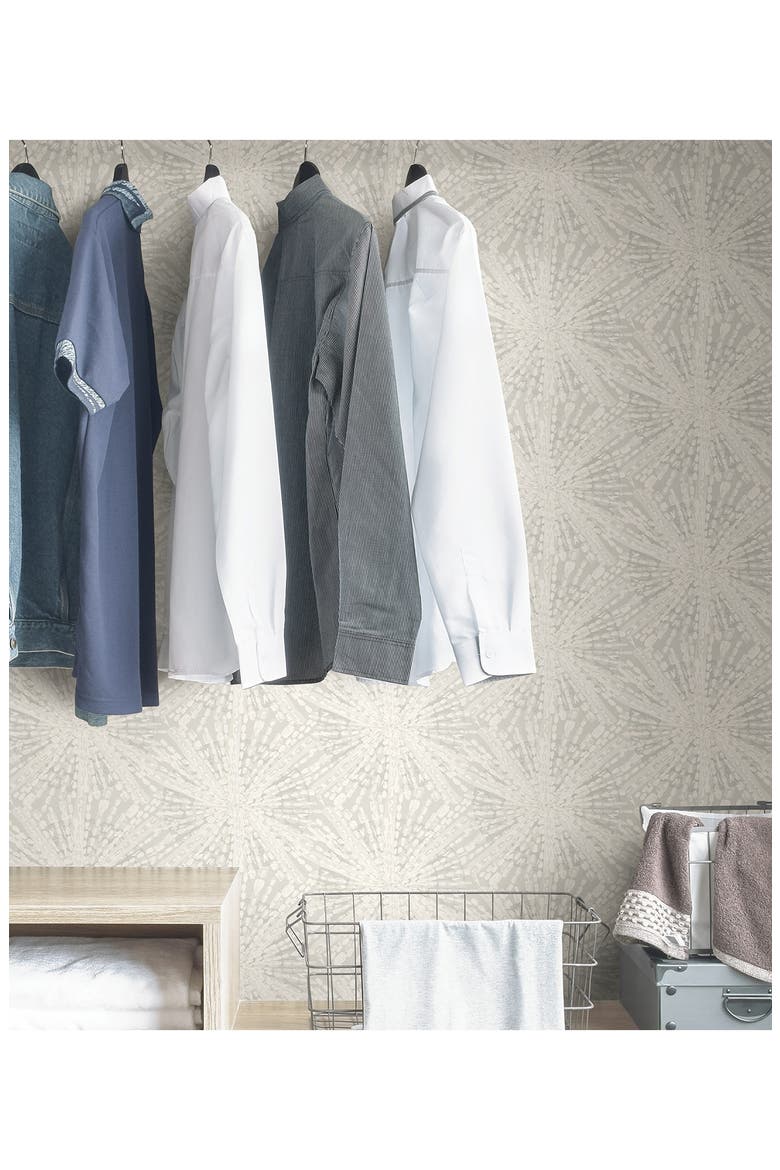 Silver Sunburst Peel & Stick Wallpaper, Alternate, color, GREY
