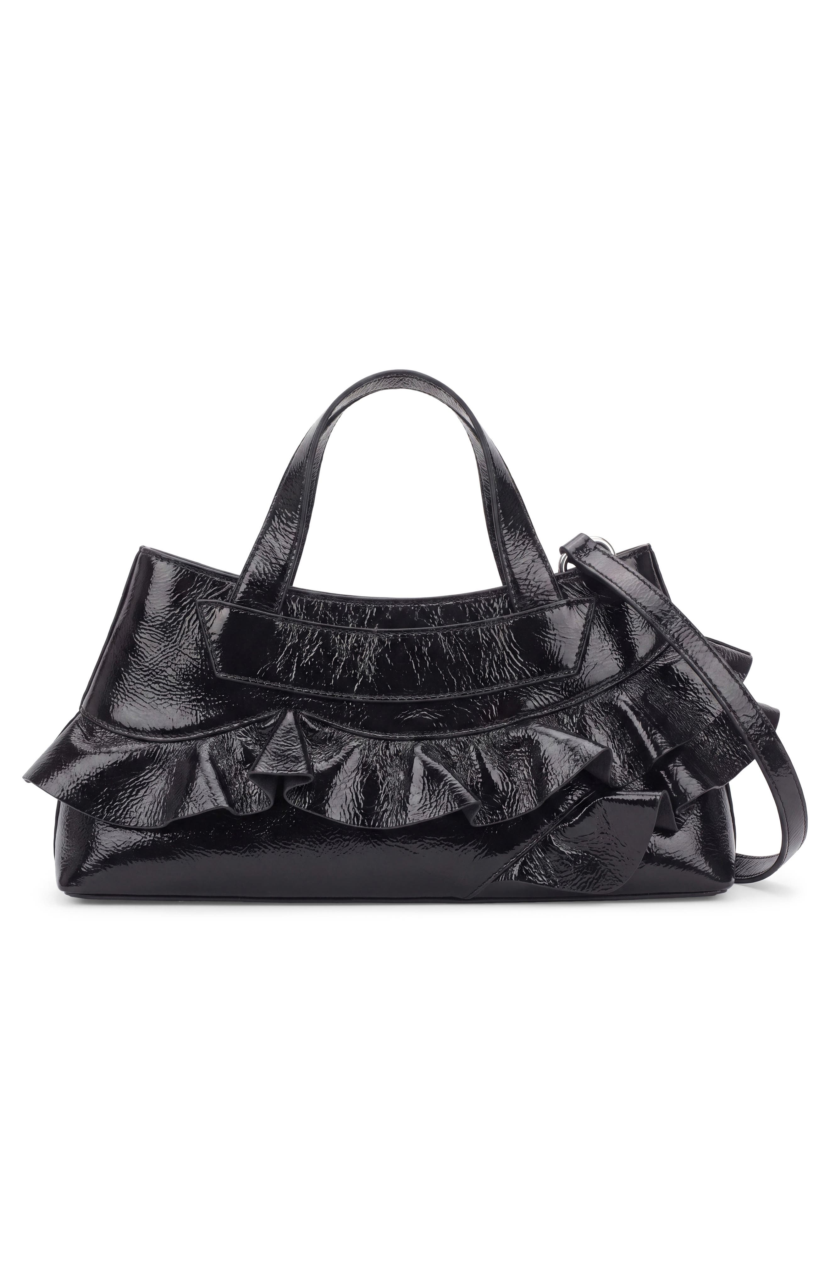 Franca Crinkled Leather Shoulder Bag, Alternate, color, BLACK