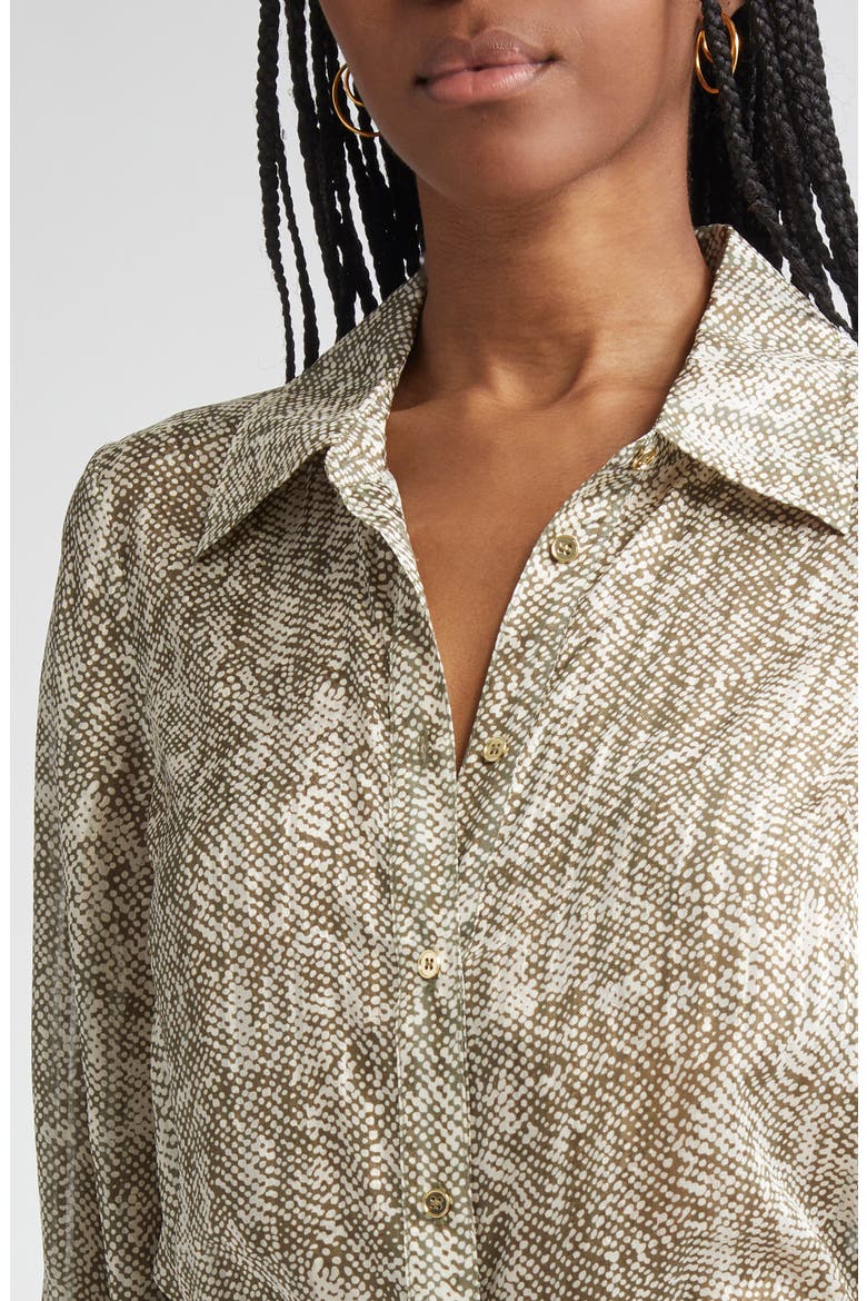 Pauline Abstract Snakeskin Print Silk Blend Button-Up Shirt, Alternate, color, OLIVE BAJA DOT
