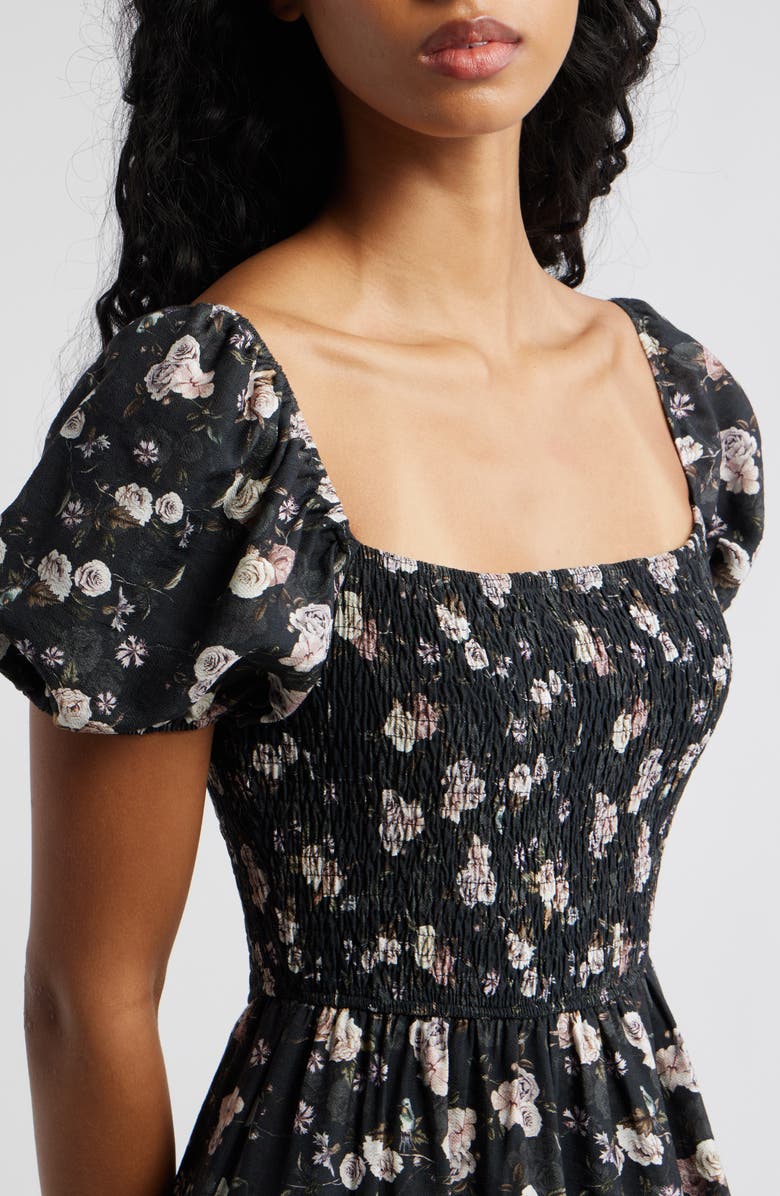 Petal & Pup Cecelia Floral Puff Sleeve Maxi Dress, Alternate, color, Black Floral