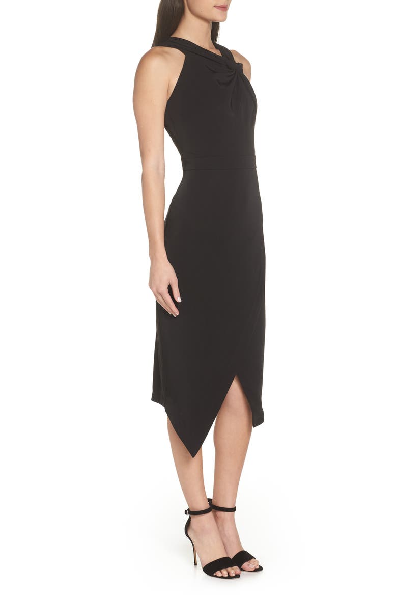 Twist Front Asymmetrical Cocktail Dress, Alternate, color, BLACK