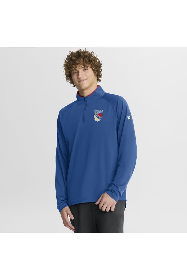 Men's Fanatics Blue New York Rangers Authentic Pro Rink Training Centennial Raglan Quarter-Zip Pullover, Main, color, Blue