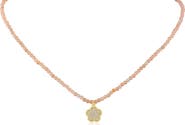 CZ by Kenneth Jay Lane Pavé Cubic Zirconia Clover Pendant Rose Quartz Beaded Necklace