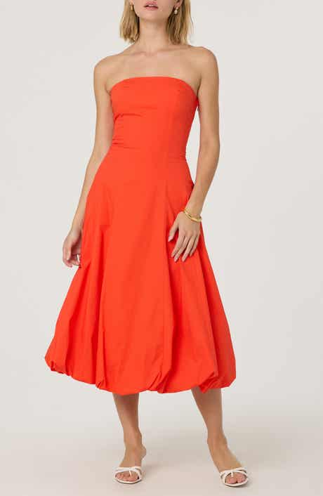 ASTR the Label Strapless Bubble Hem Cotton Poplin Midi Dress