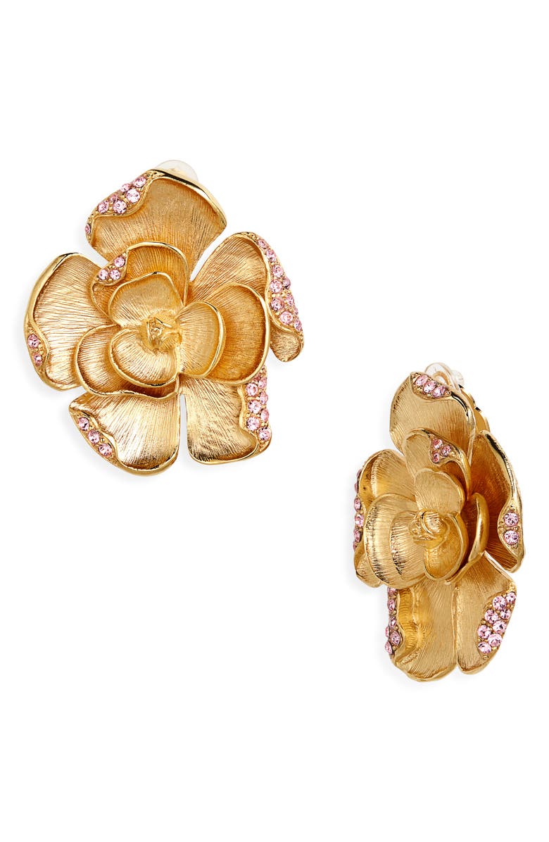 Oscar de la Renta Large Rose Clip-On Earrings, Main, color, Rose