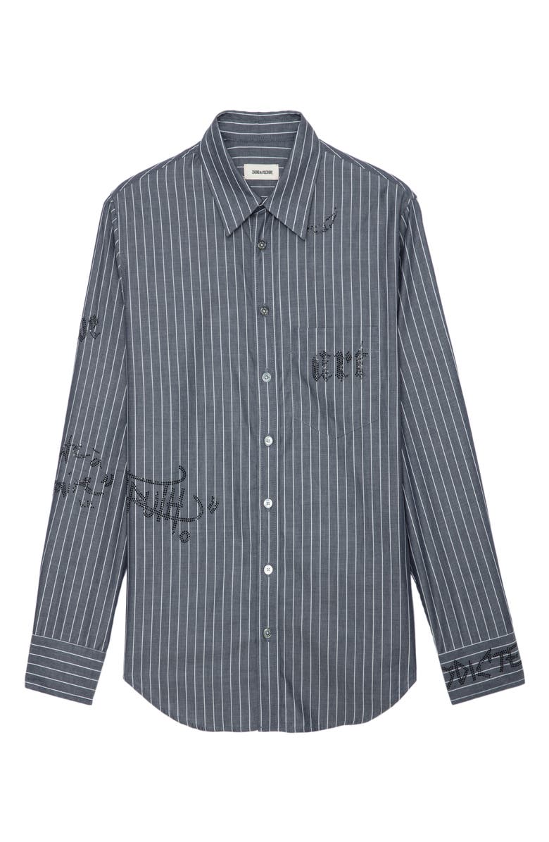 Zadig & Voltaire Taskiz Manifesto Stripe Embellished Cotton Button-Up Shirt, Alternate, color, Evening