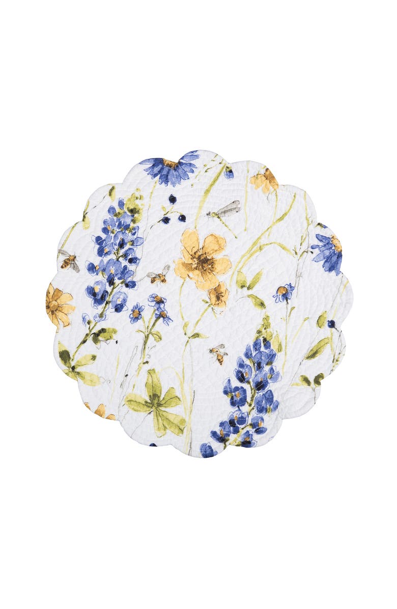 C&F Home Lovely Blues Scalloped Round Placemats Set of 6 Floral Design All Seasons, 17", Alternate, color, Blue