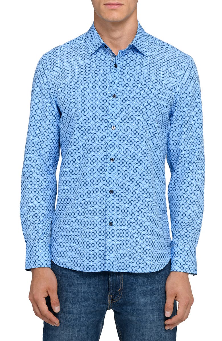 CONSTRUCT Round And Round Woven Long Sleeve Basic, Main, color, Ciel