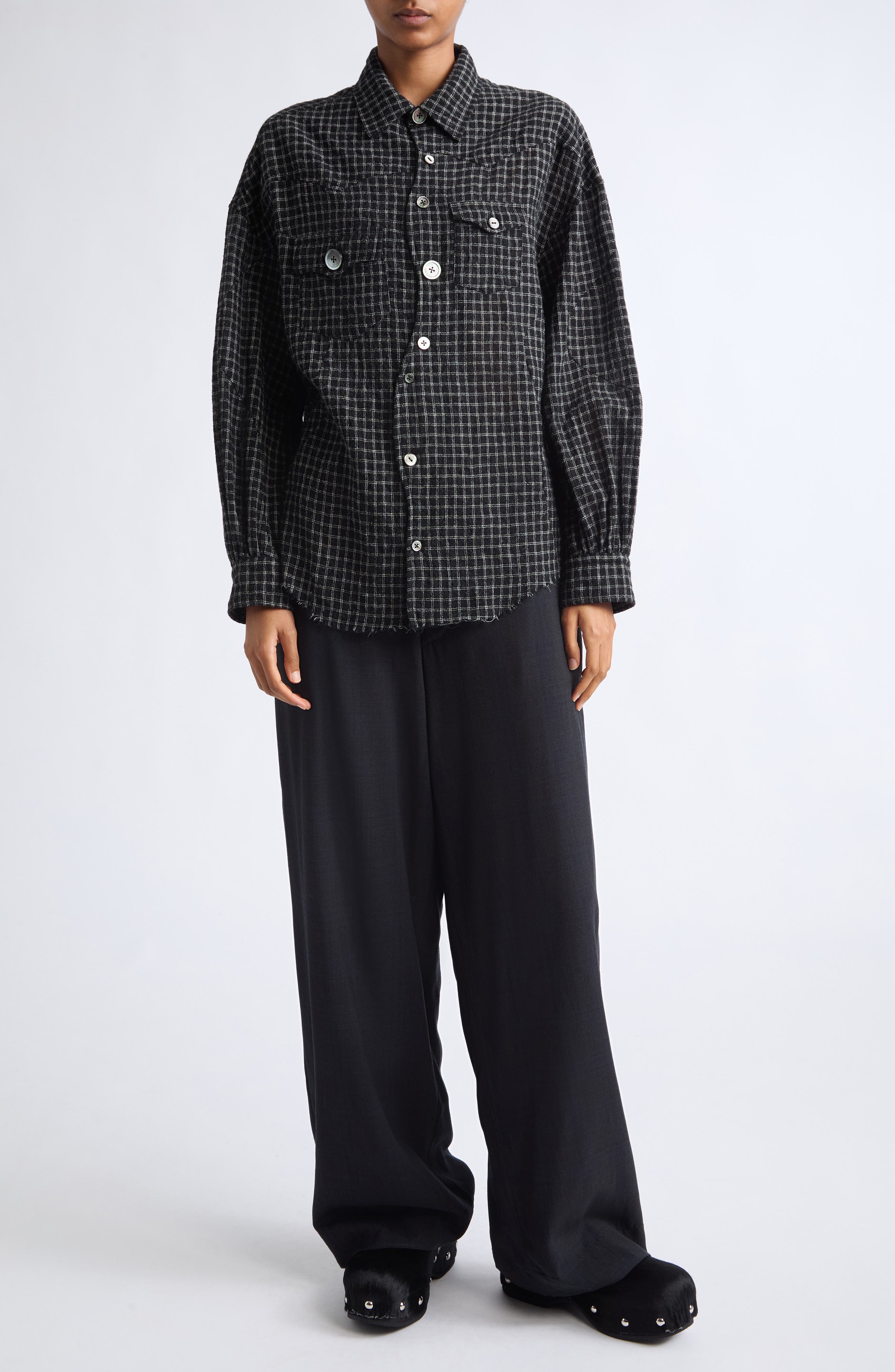 Undercover Check Wool Blend Button Up Shirt (Women) | Nordstrom