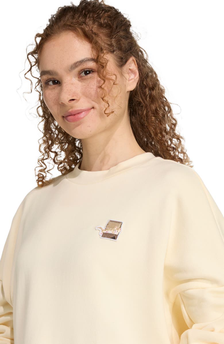 adidas Cat Patch Crewneck Sweater, Alternate, color, Cream White