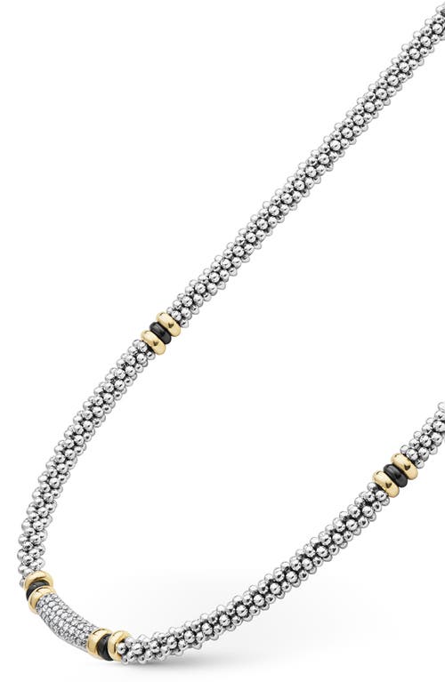 Lagos Two-tone Black Ceramic Caviar Diamond Necklace In Metallic