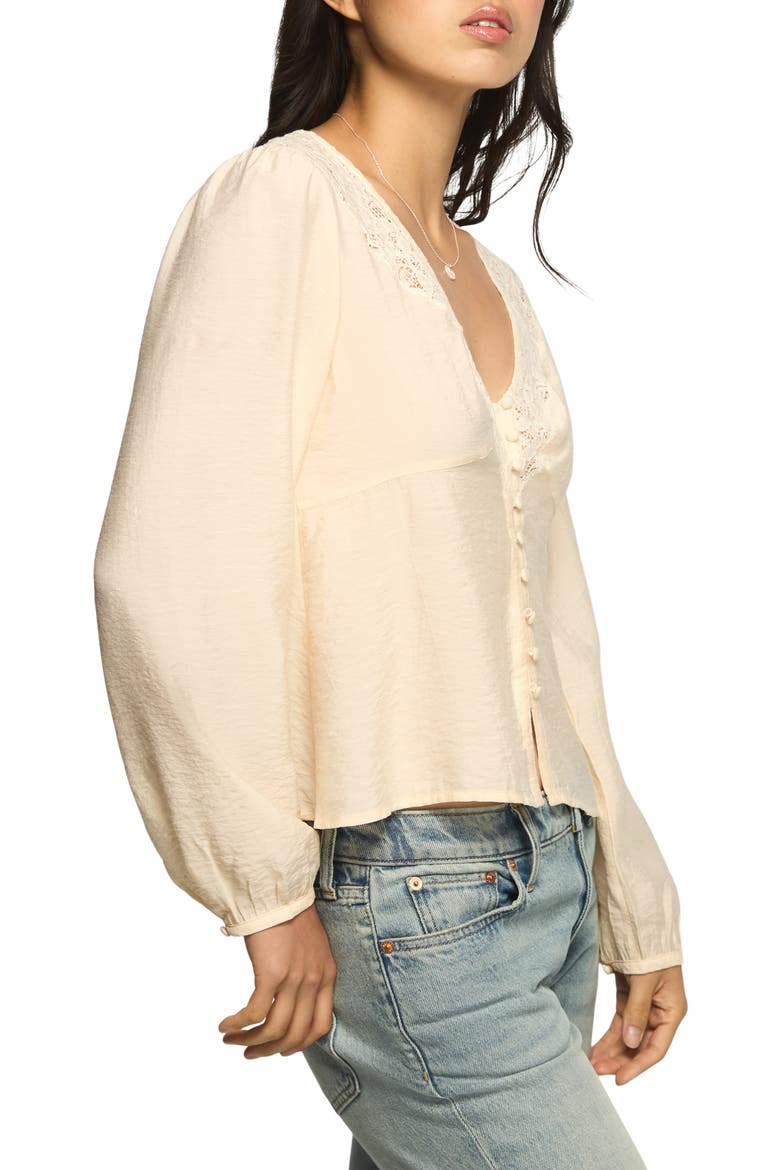 Lace Accent Button Front Top, Alternate, color, WHITE SWAN