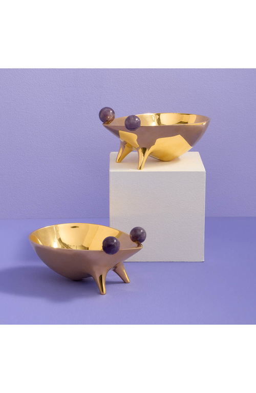 Jonathan Adler Brass Frog Decorative Bowl In Gold With Amethyst